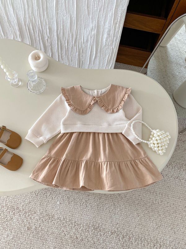 華夫格焦糖領裙子套裝 