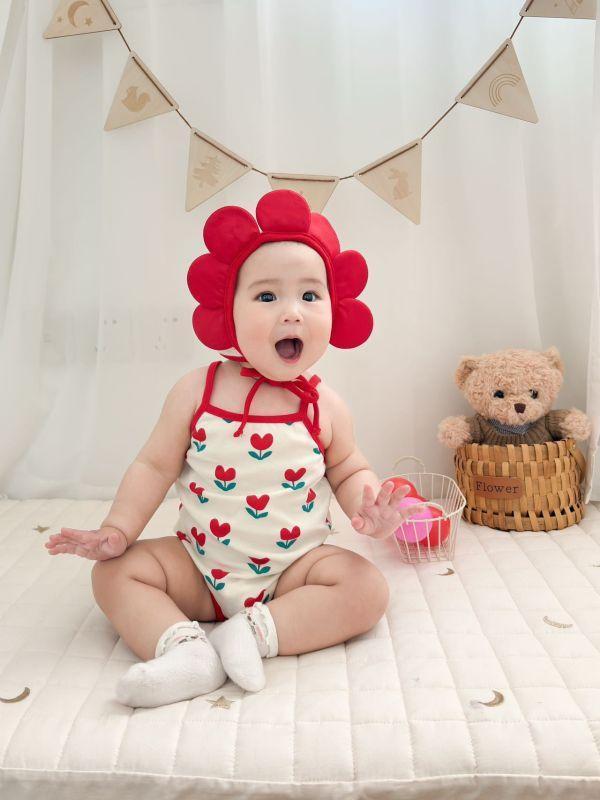 滿印愛心小花包屁｜附帽 