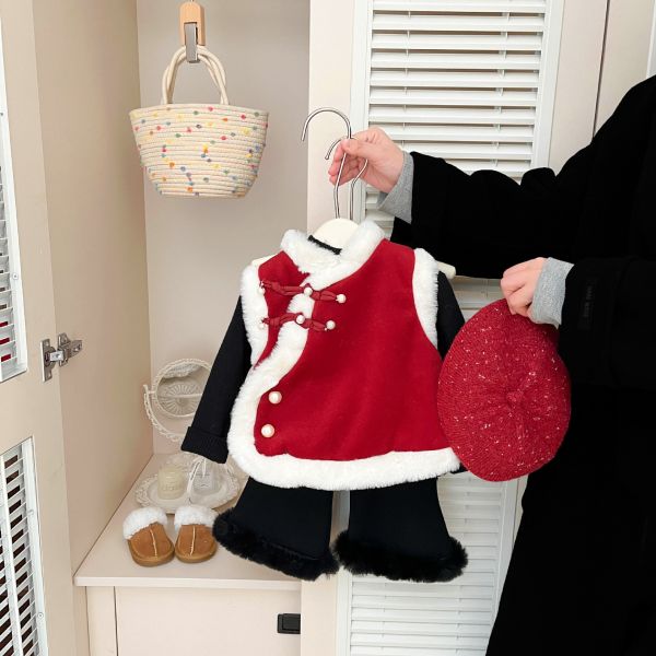 新春好年紅絨背心 