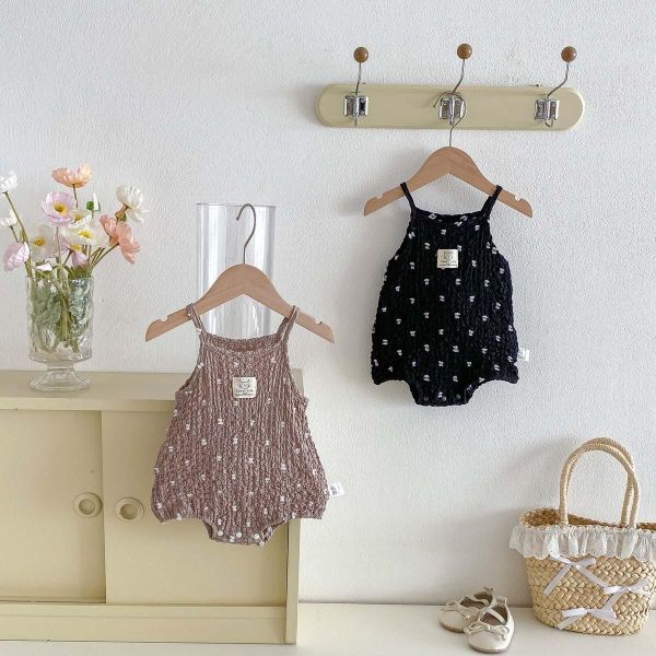 皺皺美滿印蝴蝶結吊帶包屁 