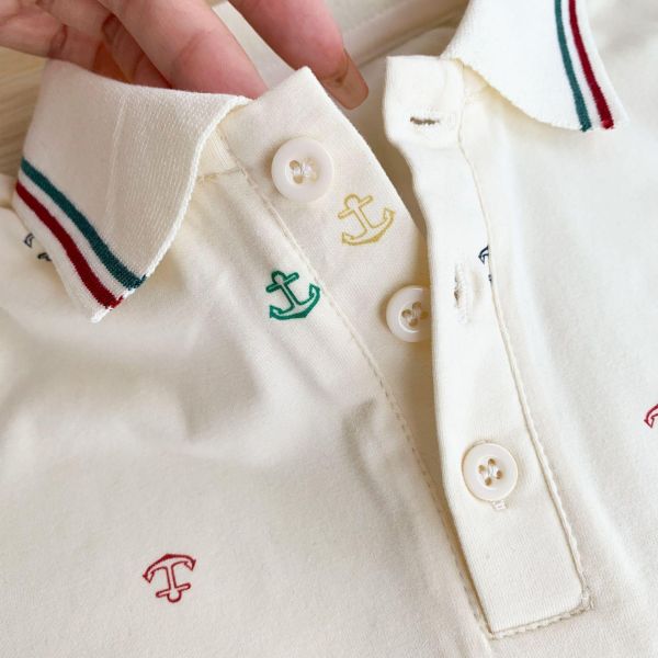 滿印船錨POLO杏色連身衣 