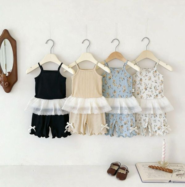 蝴蝶結腰間蕾絲吊帶套裝 