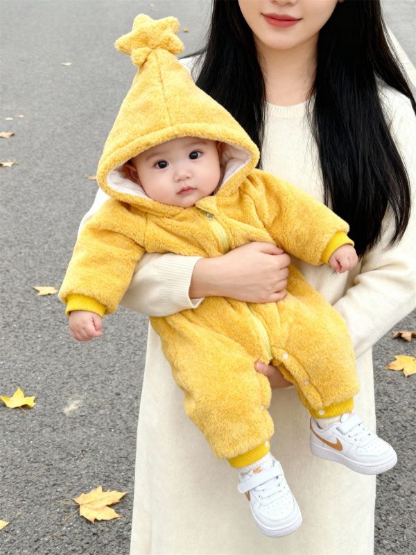 可愛星星厚絨連身外出服 