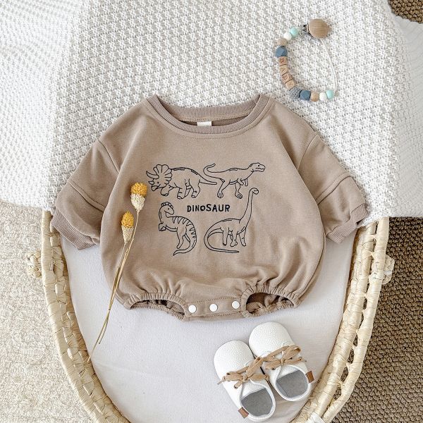 卡其系簡約恐龍包屁 