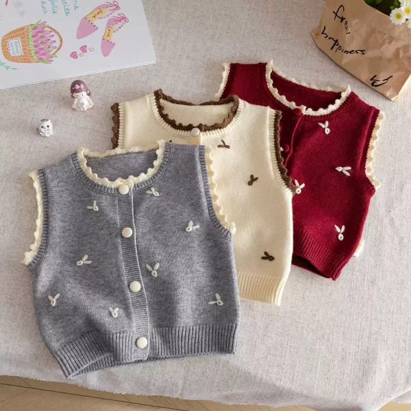 小兔刺繡荷葉邊針織背心 