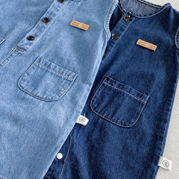 藍色牛仔系雙口袋連身衣｜附帽 