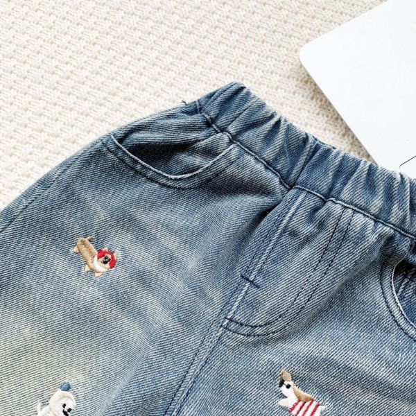 狗狗大集合刺繡牛仔長褲 