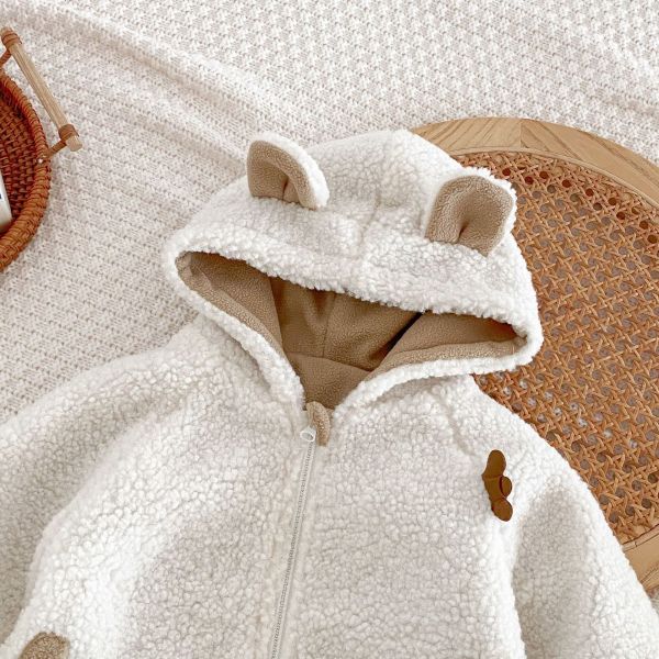 格紋熊耳絨毛連身衣 