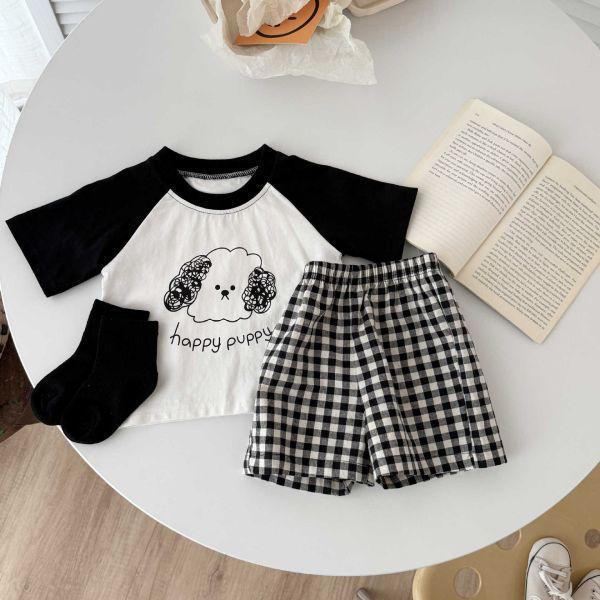 黑白格動物短袖套裝 