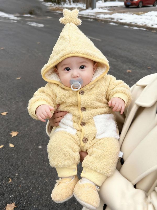 小月亮星帽絨絨連身衣 