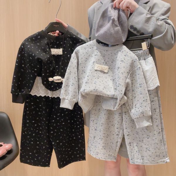 小碎花絨布蕾絲套裝 