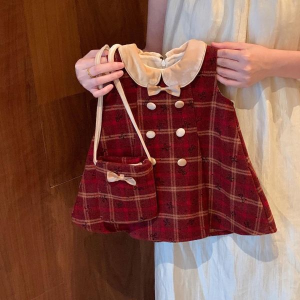 莓果格紋暖暖娃娃領背心裙 