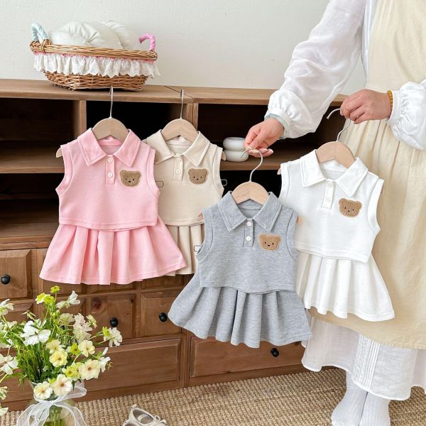 呆呆熊背心百摺裙套裝 