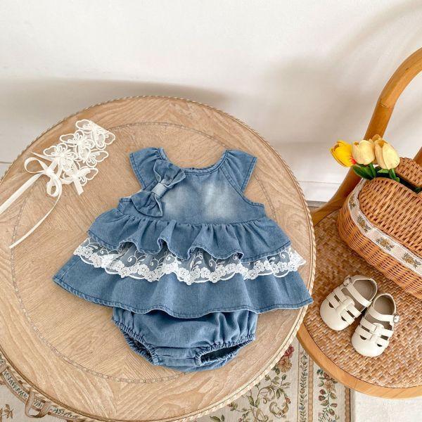 蝴蝶結蕾絲拼接無袖套裝 