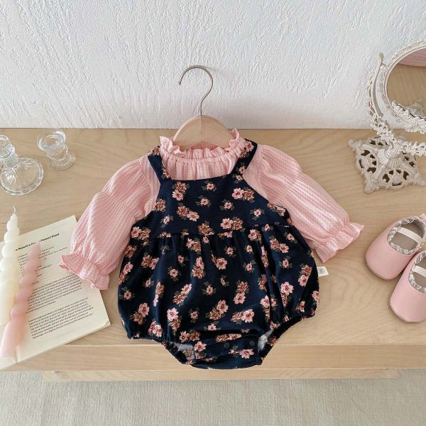 【現貨】泡泡碎花吊帶包屁組 