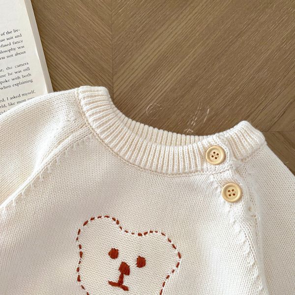 刺繡小熊米白針織衫 