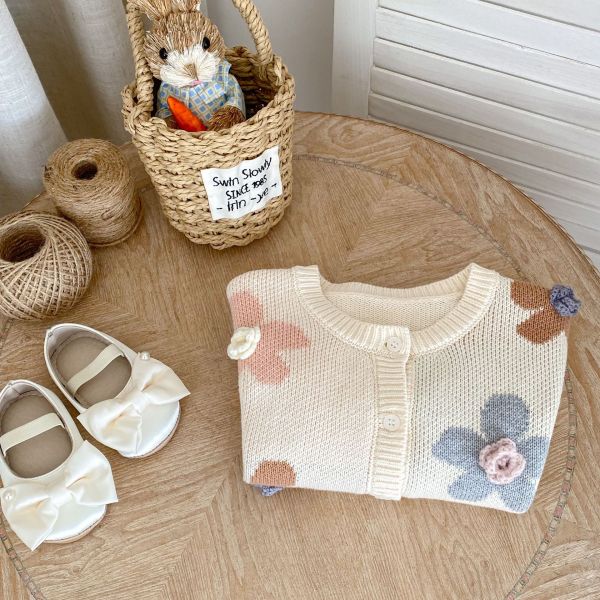 立體棉花糖小花針織外套 