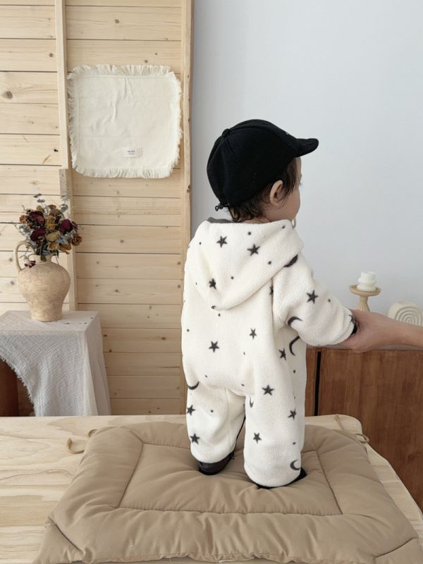 月光星星絨毛排扣連身衣 