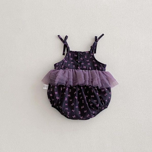 紫色網紗蝴蝶結綁帶包屁 