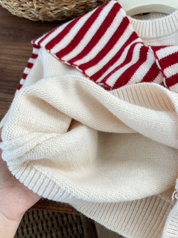 紅白糖果翻領披肩針織衣 