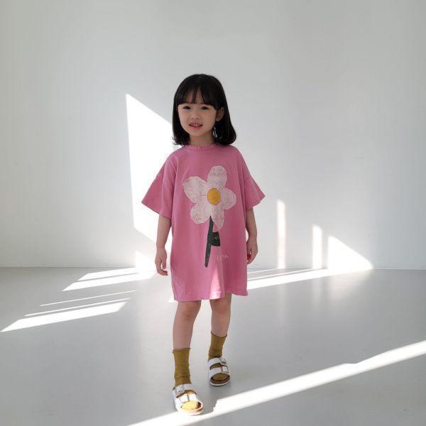 可愛花朵短袖休閒連身裙 