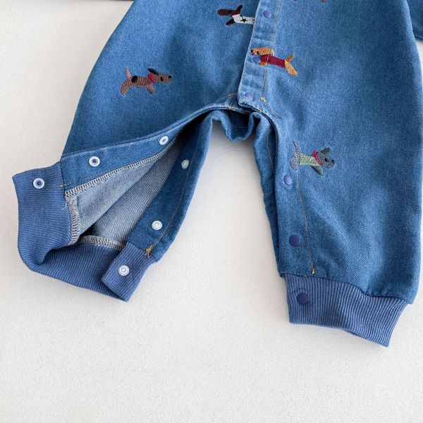 寵物派對刺繡牛仔連身衣 