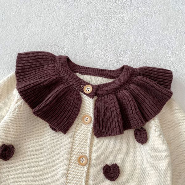 栗可可愛心翻領針織包屁套裝 