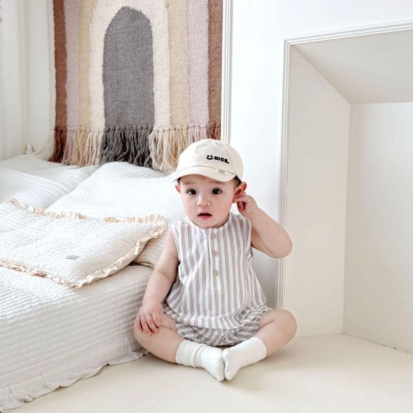 清新風直條紋無袖連身衣 