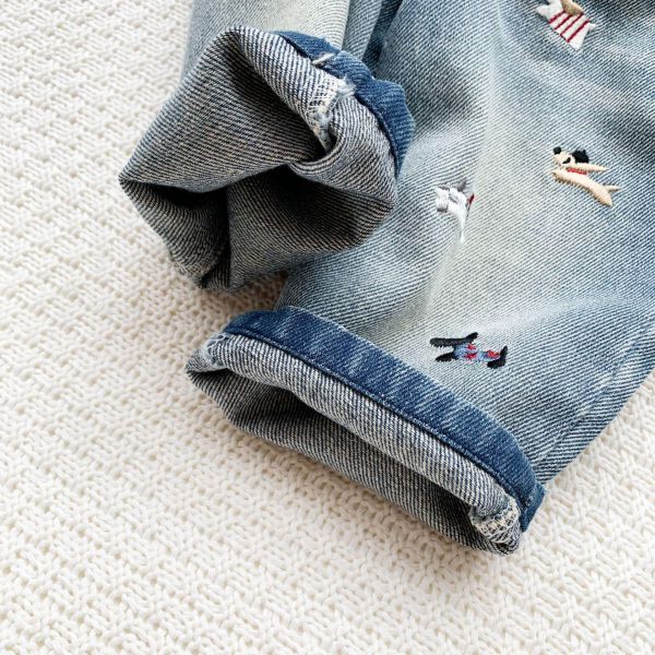 狗狗大集合刺繡牛仔長褲 
