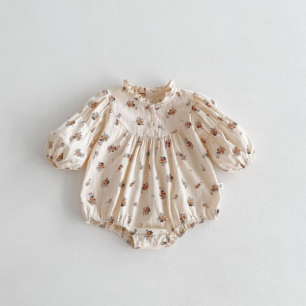 乾燥花束杏色長袖包屁 