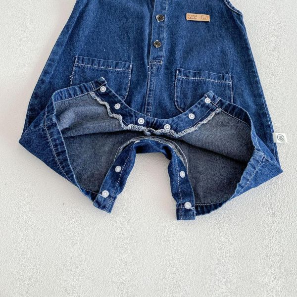 藍色牛仔系雙口袋連身衣｜附帽 