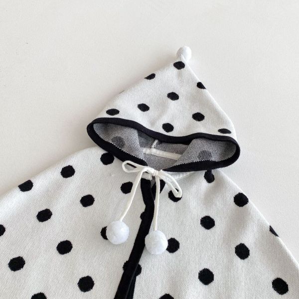 黑白小圓點連帽斗篷 