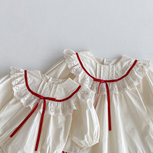 溫柔感紅結蕾絲姐妹裝 