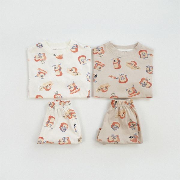 滿印吐司小偷短袖套裝 