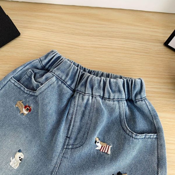 狗狗大集合刺繡牛仔短褲 