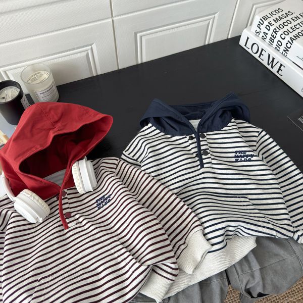 美式條紋拼色連帽上衣 