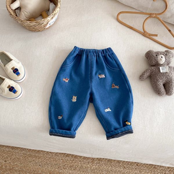 療癒系狗狗保暖牛仔長褲 