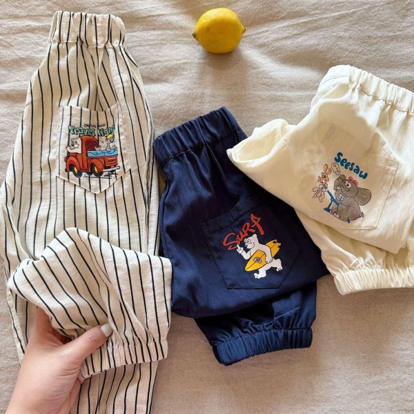 彩色車子口袋長褲 