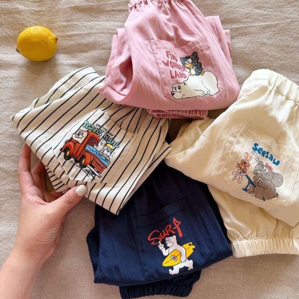 彩色車子口袋長褲 