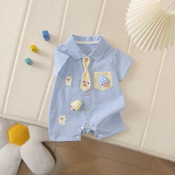 彩色點點領帶小熊連身衣 