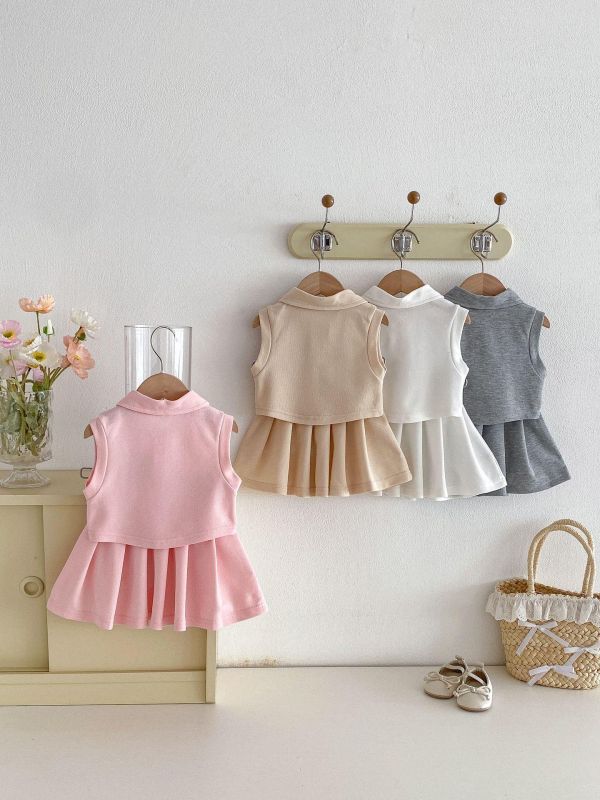 呆呆熊背心百摺裙套裝 