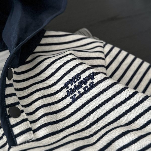 美式條紋拼色連帽上衣 