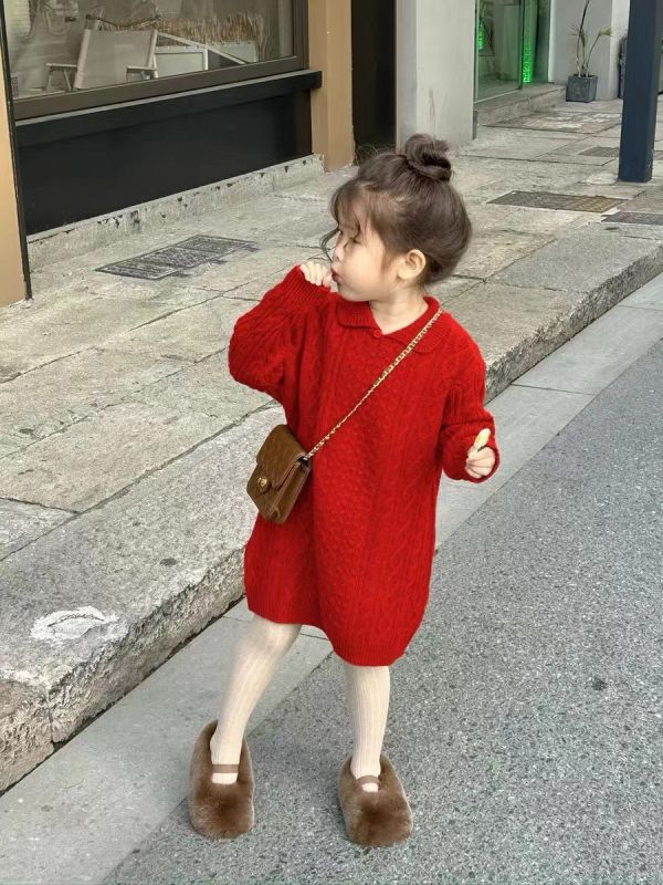 溫柔系針織領長版洋裝 