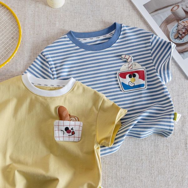 飲料好好喝條紋短tee 