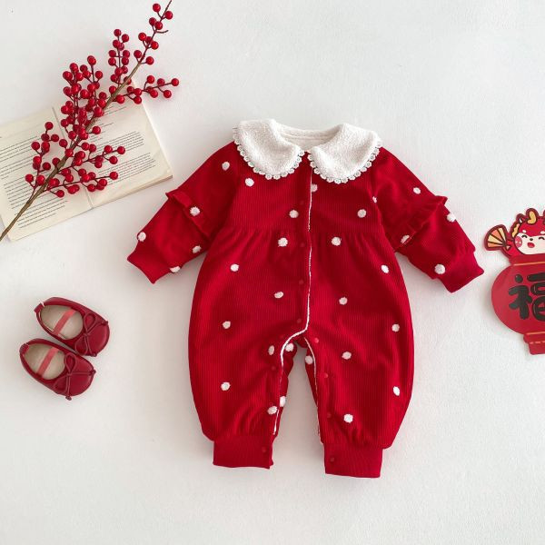 新年！加厚紅色波點連身衣 