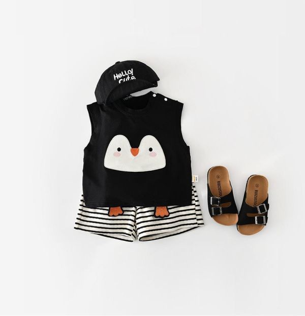 黑色企鵝條紋短褲套裝 