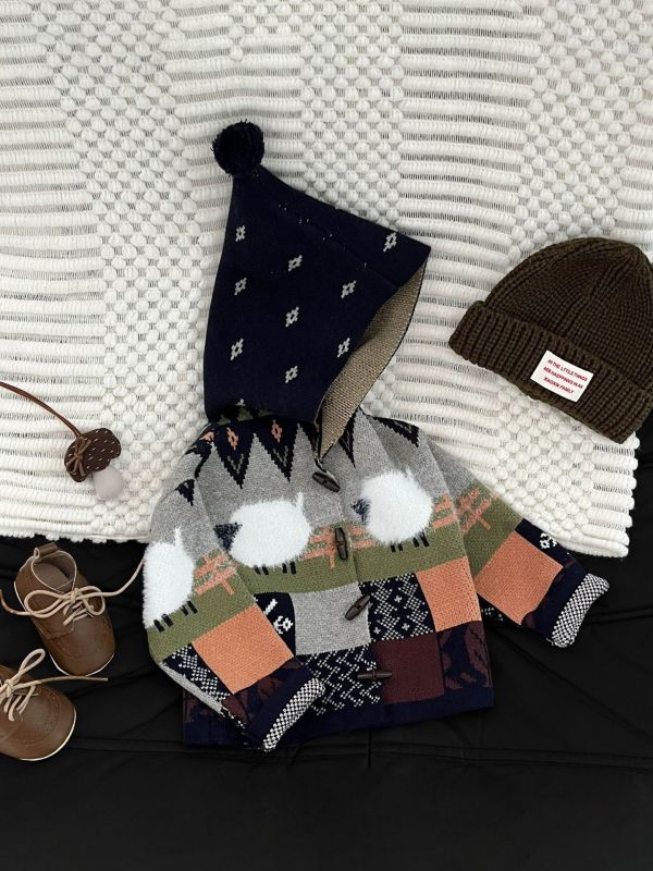 復古撞色精靈針織外套 