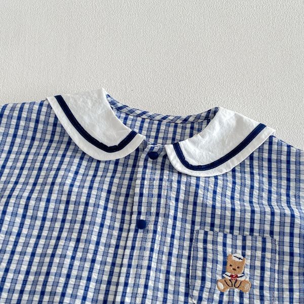 清新藍格子無袖連身衣 