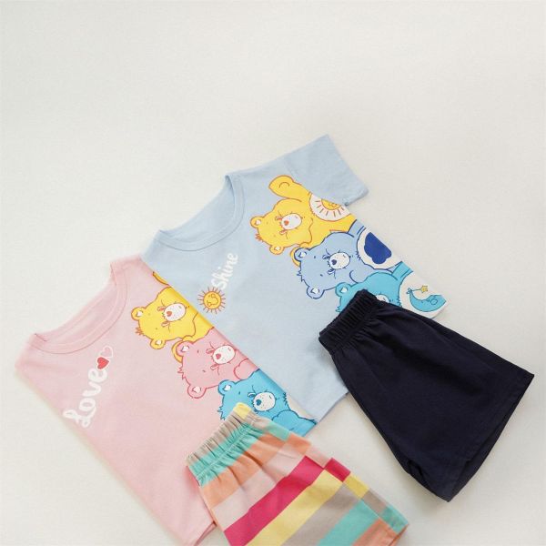 彩虹小熊條紋短袖兄妹裝 