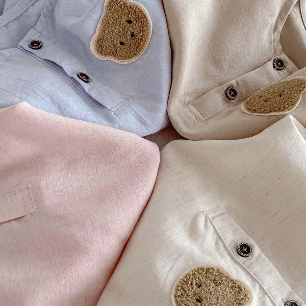 素色胸前呆呆熊無袖包屁 